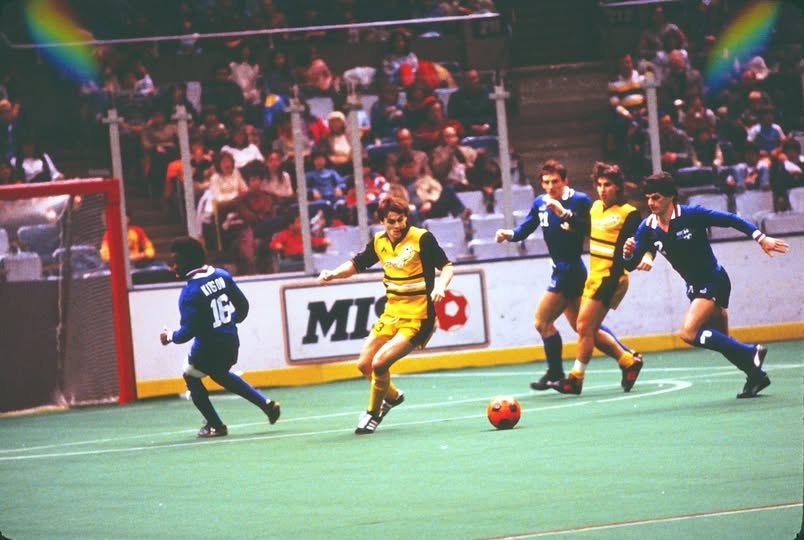 Spirit forward on the ball against the New York Arrows, December 1981